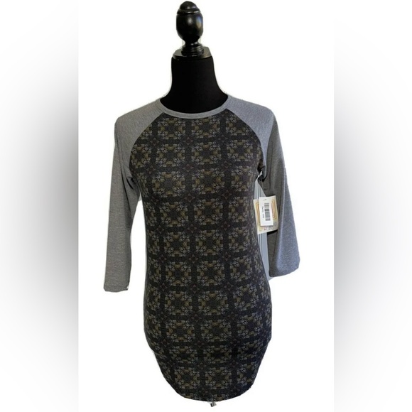 New Lularoe Randy Baseball Raglan Sleeve Shirt Womens Size XXS Black Gray Yellow - Picture 2 of 12